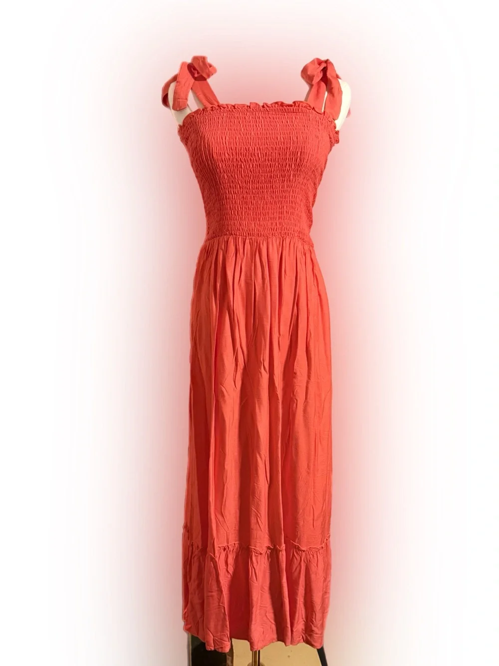 Zesica Maxi Dress Tie-Shoulder A Line Square Neck Coral Size Small NWT NEW - Picture 2 of 8